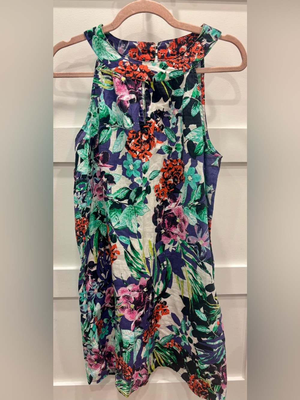 C&C California Floral Sleeveless Dress in Blue, Green, Pink & Orange 100% Linen